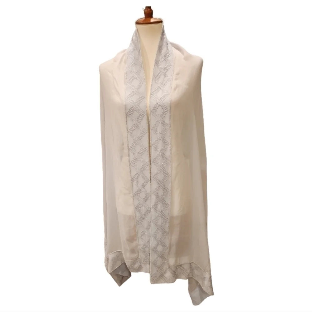 Bernie of New York Beaded Sheer Silk Scarf Dove Gray 21